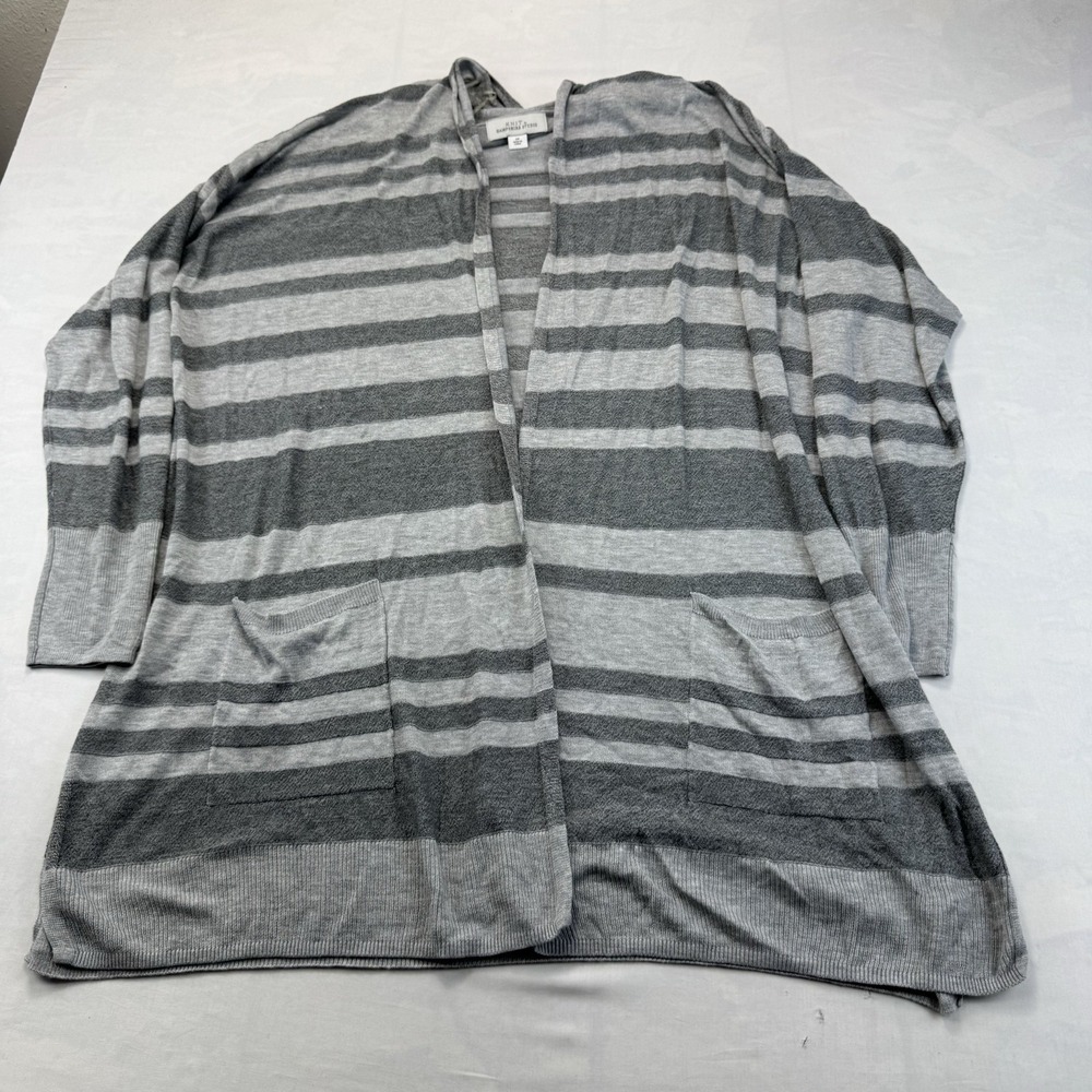 Knit by Hampshire Studio Womens 2X Gray Striped Open Front Cardigan Pockets